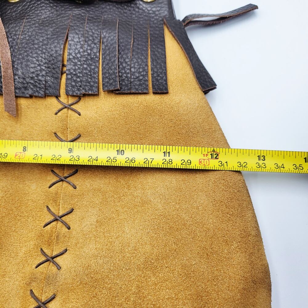 Vintage Inge Sport Boho Yellow Tan Suede Stitched Fringe Accent Shoulder Bag - Picture 10 of 12